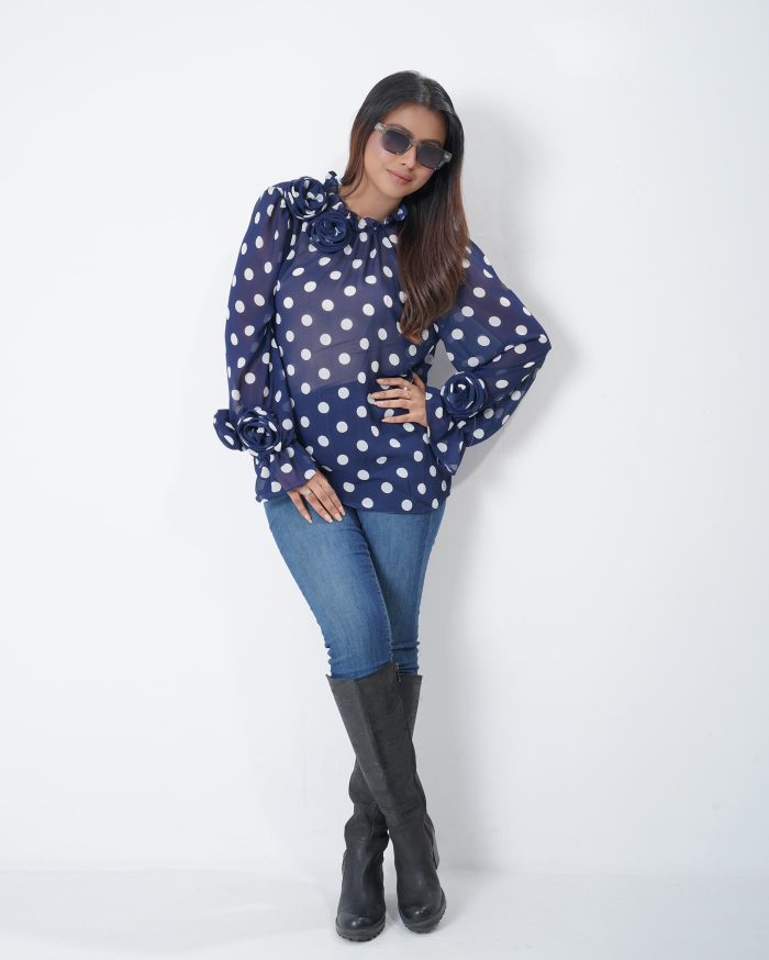 Imported Women’s Stylish Blue Polka Dot Top - Image 3