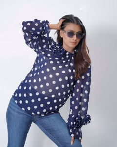 Imported Women’s Stylish Blue Polka Dot Top - Image 2