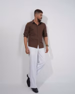 Men’s Imported Dark Brown Formal Shirt – Slim Fit Cotton Blend
