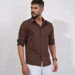 Men’s Imported Dark Brown Formal Shirt – Slim Fit Cotton Blend