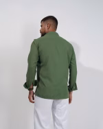 Men wearing imported olive green slim fit formal shirt by Megamart