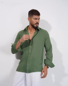 Men wearing imported olive green slim fit formal shirt by Megamart