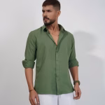 Men wearing imported olive green slim fit formal shirt by Megamart