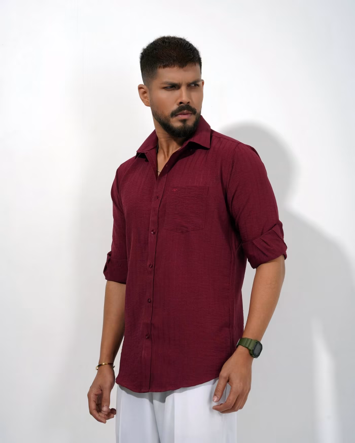 Men wearing maroon imported slim fit formal shirt by Megamart