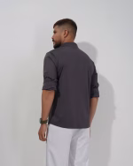 Men wearing dark grey imported slim fit formal shirt by Megamart