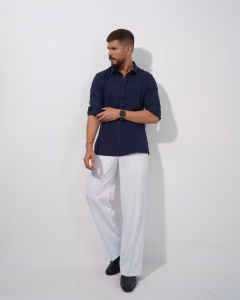 Men wearing navy blue imported slim fit formal shirt by Megamart