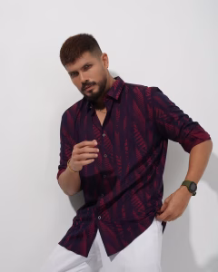 Men wearing maroon printed slim fit casual cotton shirt by Megamart