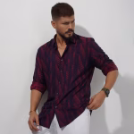 Men wearing maroon printed slim fit casual cotton shirt by Megamart
