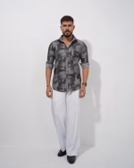 Men wearing grey printed slim fit casual cotton shirt by Megamart