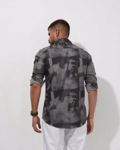 Men wearing grey printed slim fit casual cotton shirt by Megamart