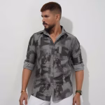 Men wearing grey printed slim fit casual cotton shirt by Megamart