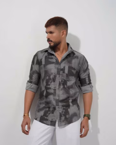 Men wearing grey printed slim fit casual cotton shirt by Megamart