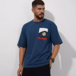 Men wearing navy blue oversized drop shoulder T-shirt by Megamart