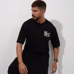 Men wearing black oversized drop shoulder T-shirt by Megamart