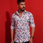 Men wearing multicolor printed slim fit casual cotton shirt by Megamart