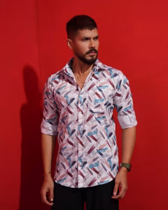 Men wearing multicolor printed slim fit casual cotton shirt by Megamart