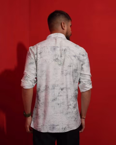 Men wearing white printed slim fit casual cotton shirt by MegamartMen wearing white printed slim fit casual cotton shirt by Megamart