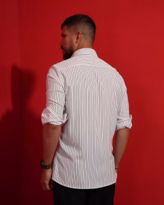 Men wearing white striped slim fit casual cotton shirt by Megamart